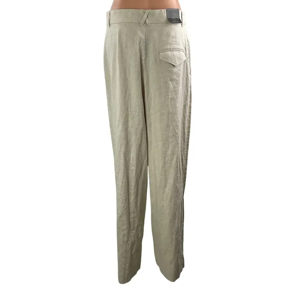 NEW Banana Republic Women Ivory White Linen High Rise Wide Leg Trousers Pants 10